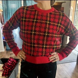 Urban Outfitters large red plaid crew neck sweater. soft & cozy